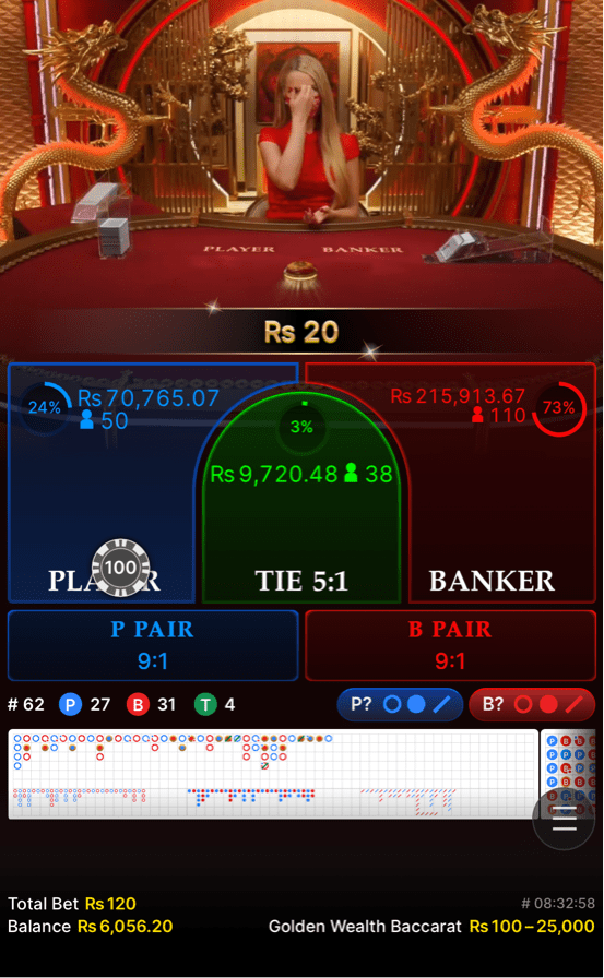 Golden Wealth Baccarat Bet and Fee